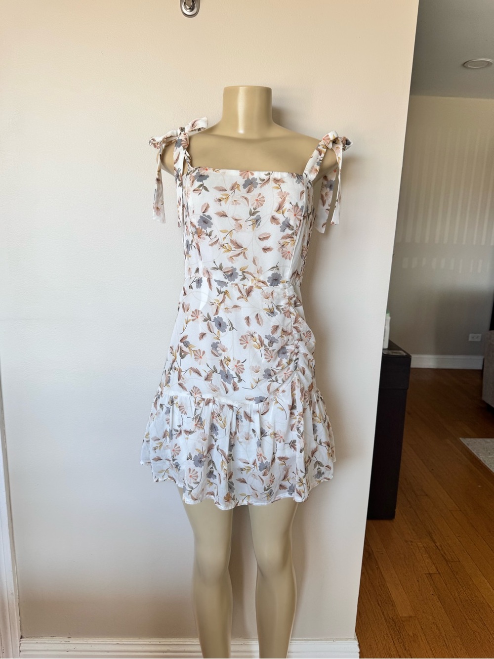 Floral Tie-Shoulder White Mini Dress